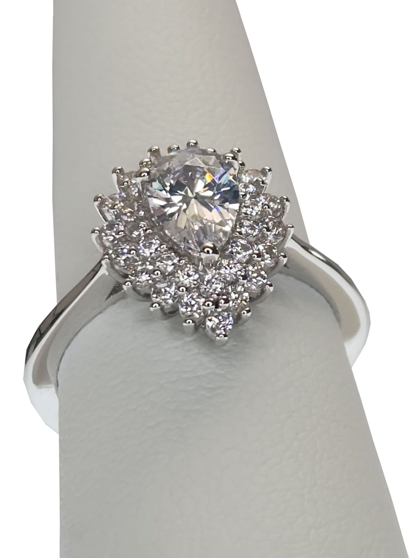 925 Sterling Silver 1.5 Carat Elegant Pear Halo Round Cut Clear CZ Ring - The Esther