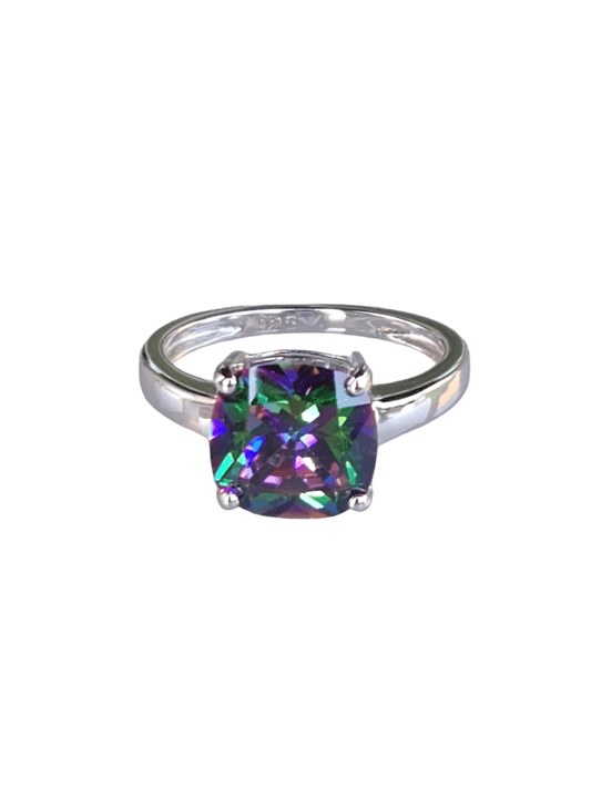 925 Sterling Silver 3.9ct Cushion Cut Rainbow Topaz CZ Ring - The Amree