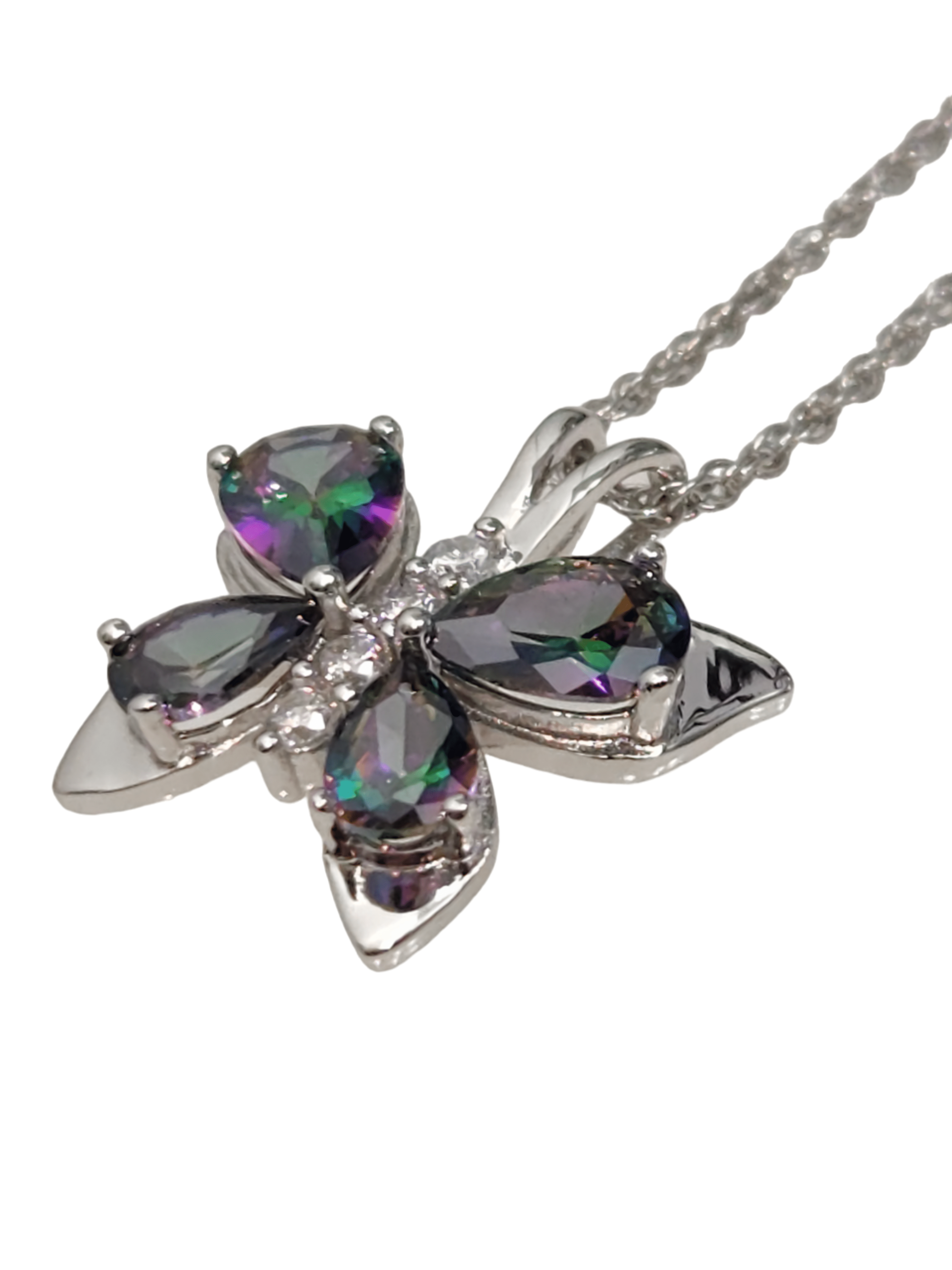 925 Sterling Silver Butterfly CZ Pendant Chain Necklace 18