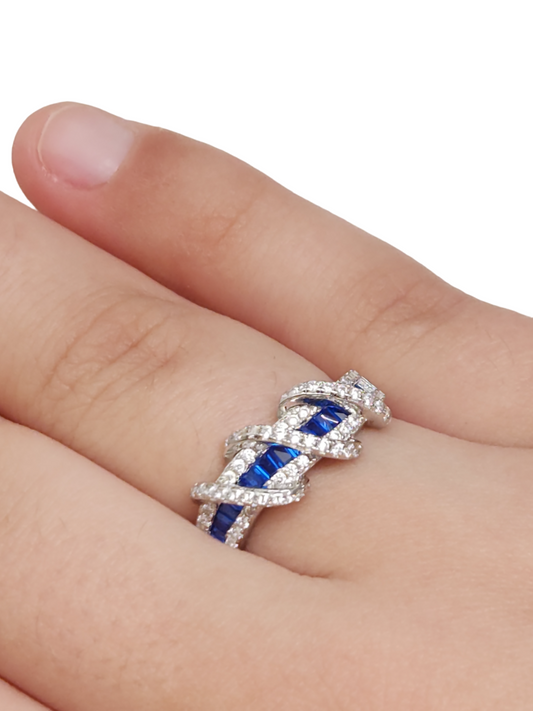 925 Sterling Silver Exotic Twisted Sapphire CZ Ring - The Weston