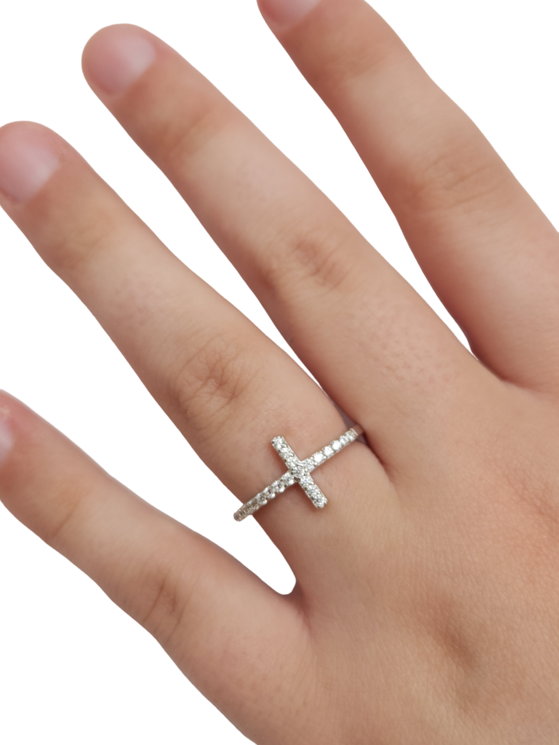 925 Sterling Silver Cross Clear CZ Ring - The Elohim