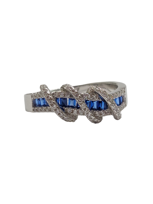 925 Sterling Silver Exotic Twisted Sapphire CZ Ring - The Weston