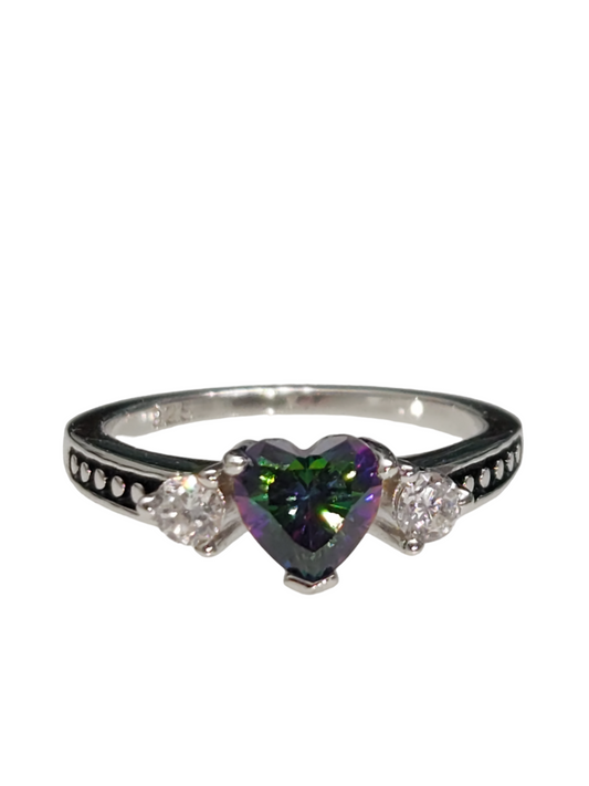 925 Sterling Silver Heart Rainbow Topaz CZ Ring - The Magdalena