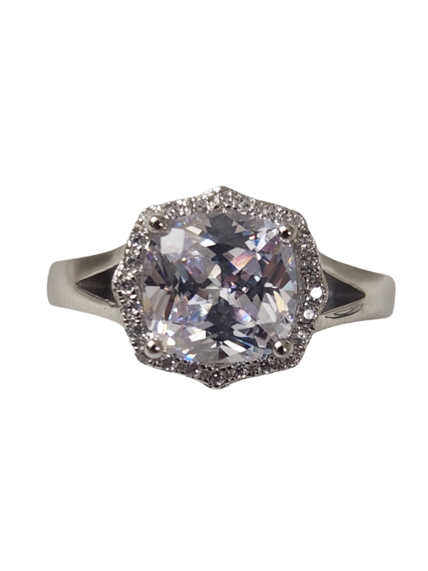 925 Sterling Silver 2.04ct 8mm Cushion CZ Vintage-Inspired Ring - The Ella